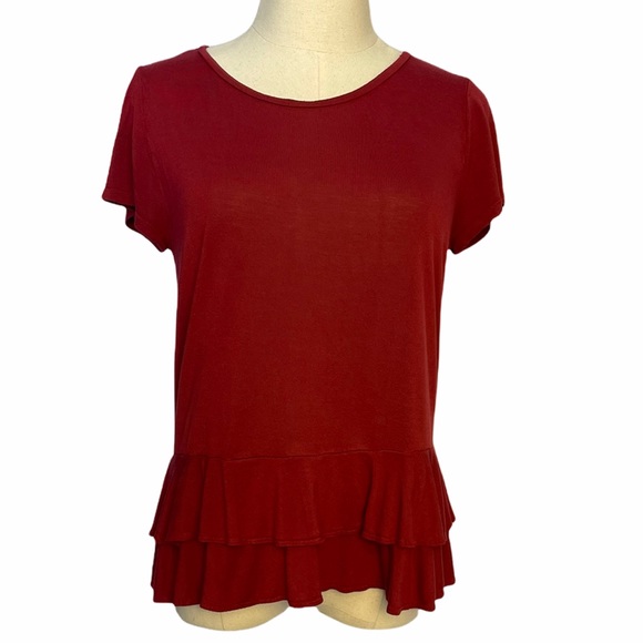 LOFT short sleeve ruffle hem top M Petite - Picture 2 of 6